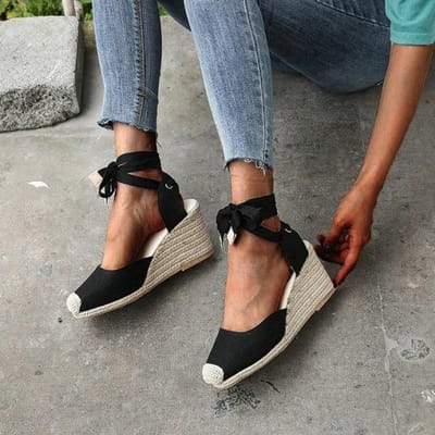 Nieuwe Dames Espadrille Enkelband Sandalen Comfortabele Slippers Dames Vrouwen Casual Schoenen Ademende Linnen Hennep Canvas Pumps 36 zwart