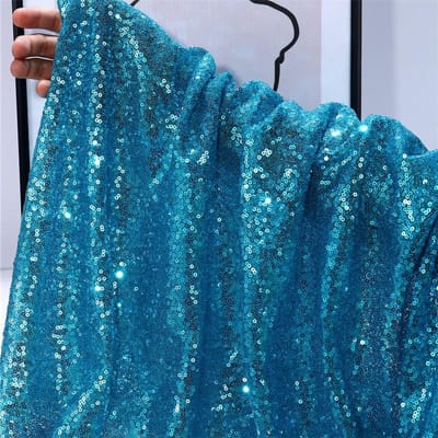 Effen Kleur 3mm Gecodeerde Paillettenstof DIY Kussensloop Jurk Kleding Bruiloft Verjaardag Huisdecoratie Mesh Stof Tafelkleed Decor 130x50cm hemelsblauwe kleur