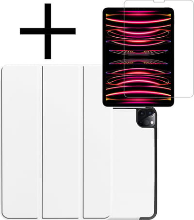 Hoes - Geschikt voor Apple iPad Pro (2022) - 11 inch - 4e generatie - Met Screenprotector - Trifold Bookcase - Hard Cover - Hardcover Book Case - Tablet Hoesje - Wit