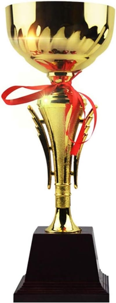 Trofee Beker - Onderscheiding Prijs - Wedstrijd Winst - Met Zwarte Voet - 36.5cm Hoog - Goudkleurig