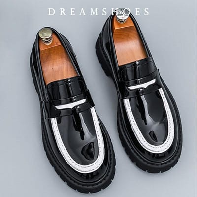 Italiaanse Luxe Instappers Heren Zwart en Wit Kleur Leren Schoenen Slip-on Zachte Zool Casual Schoenen Bruiloft Mocassin 41 black