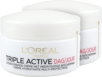 L’Oréal Paris Triple Active dagcrème Droge huid, Gevoelige huid - 2 x 50ml - Voordeelverpakking - speciaal ontwikkeld om de huid te hydrateren