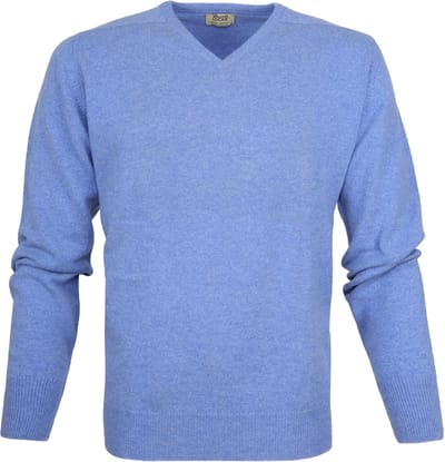 William Lockie Pullover Lamswol V Surf Mid Blue - Maat 3XL - Heren - Pullovers