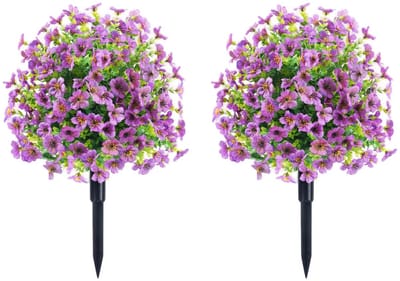 Kunstmatige Buxusbal 2-Stuks - Voor Tuin, Veranda & Outdoor - Met Grond Spike - Nep Bloemen Planten - Purple