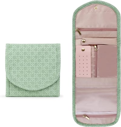 Compacte Reistas voor Sieraden met Oorbelstandaard en Ringhouder, Vouwbare Sieradenopberger voor Ringen, Oorbellen, Kettingen en Armbanden (Groen)