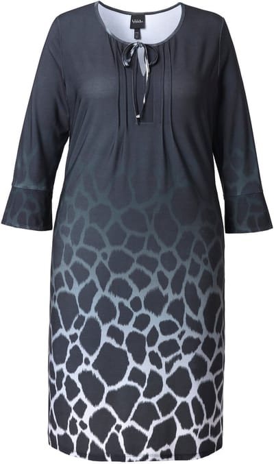Ulla Popken - Dames - Jersey jurk dieren-patroonverloop lange mouwen - Zwart - Maat 54+