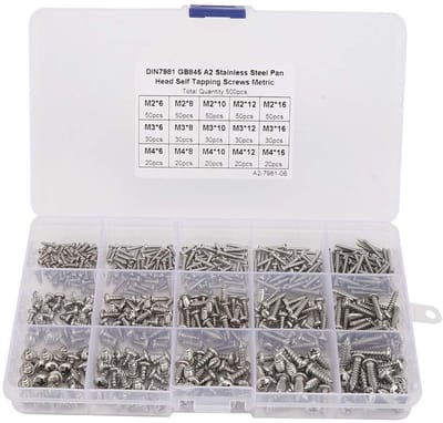 Dailygoods- Schroefset 500-delig - Roestvrij Staal - Corrosiebestendig - M2/M3/M4 Assortiment - Herbruikbare Container - Duurzaam in Gebruik - Schroeven
