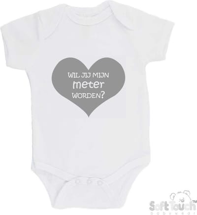 100% katoenen Romper "Wil je mijn meter worden?" Unisex Katoen Wit/grijs Maat 62/68