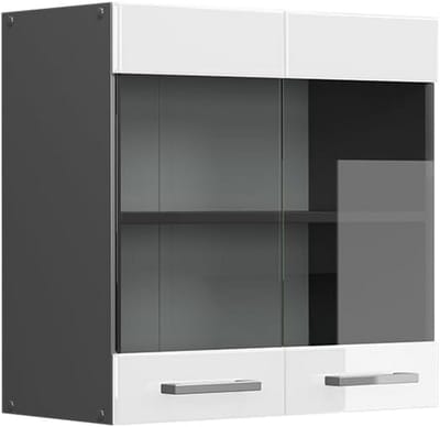 Hangglazen Keukenkast 60 cm Hoogglans Wit met Antraciet Frame