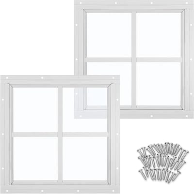 Tandefio 2 stuks 30 x 30 cm wit inbouw schuur spiegel venster met gehard glas huishoudelijke ramen met schroeven voor kippenhok loodsen schuren speelhuis