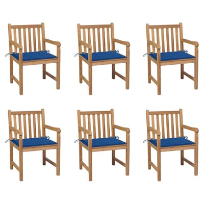 vidaXL - Tuinstoelen - 6 - st - met - koningsblauwe - kussens - massief - teakhout