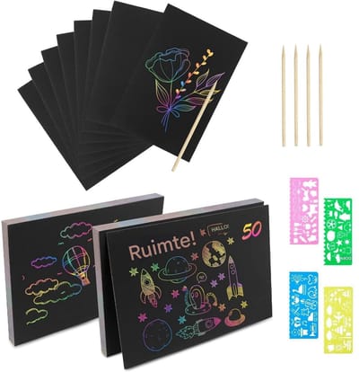 carmdering - Kraspapier - Krasblok - Kunstset - Regenboog Kleuren Onthullen - Gemakkelijk Te Gebruiken - Duurzaam Papier - Veilig Voor Kinderen - Screen-Free Plezier - 59 Delen