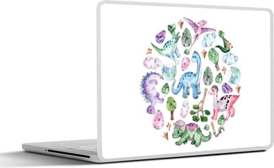 Laptop sticker - 14 inch - Kinderkamer - Cirkel - Dinosaurus - Jongens - Meisjes - Kinderen - 32x5x23x5cm - Laptopstickers - Laptop skin - Cover