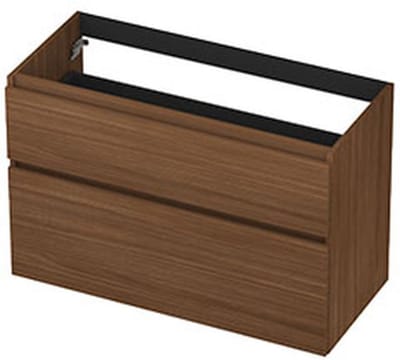 INK - Onderkast 2 Laden Greeploos met Houten Keerlijst A-symmetrisch - 1000x450x650 Mm - Warm Walnoot