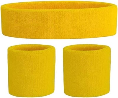 Hoofdband en 2x Polsbandjes Setje I  Zweetband I Zweetbandjes I Hoofd en Pols I Sportbandjes I Geel