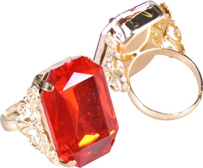 Luxe Sinterklaasring met rechthoekige rode steen en gouden details, maat one size