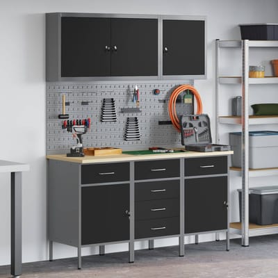 vidaXL - Werk - Cabinet - 8 - st - Zwart - en - Grijs - Engineered - hout - en - staal