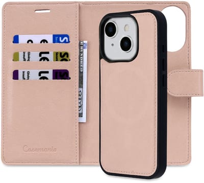 Casemania Hoesje Geschikt voor Apple iPhone 16 - Pale Pink - 2 in 1 Afneembare Bookcase van Lederlook met Fijne Nerf - Geschikt voor MagSafe - Portemonnee Telefoonhoesje met Pasjeshouder en Standaardfunctie