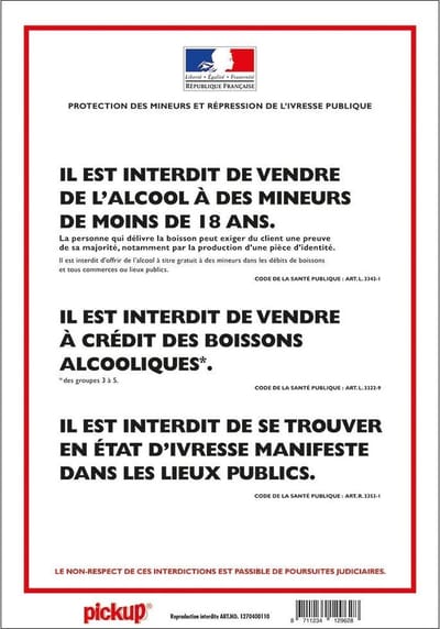 Pickup affichage Protection des mineurs annexe 2 - 33x23 cm