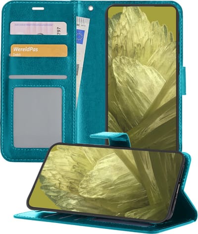 Hoesje - Met Pasjeshouder - Geschikt voor Google Pixel 8a - Luxe Bookcase Portemonee - Flip Case - Kunstleer Book Case - Flipcase - Book Cover - Walletcase - Portemonneehoes - Telefoonhoesjes - Turquoise