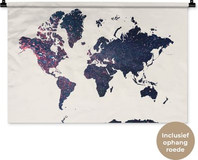 Wandkleed WereldkaartenKerst illustraties - Donkerblauwe wereldkaart met roze vlekken op een rozige achtergrond Wandkleed katoen 90x60 cm - Wandtapijt met foto