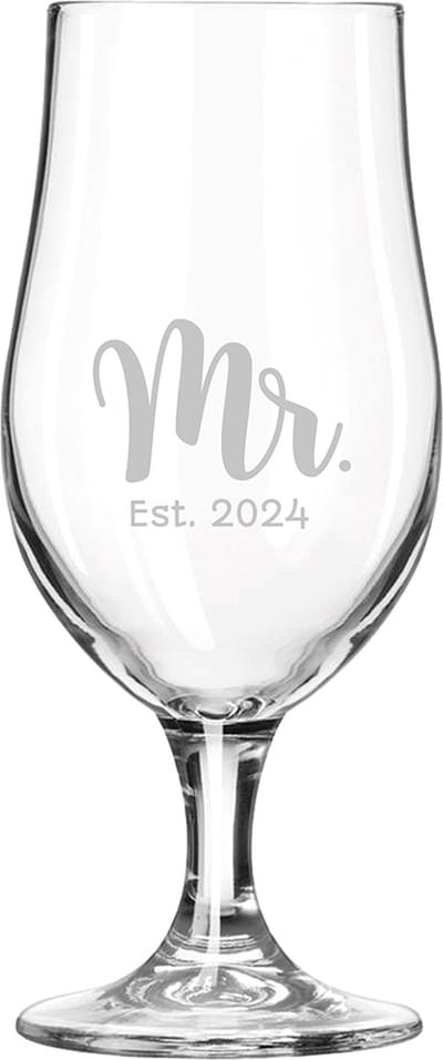 Gegraveerde Bierglas op voet 49cl Mr. Est. 2024