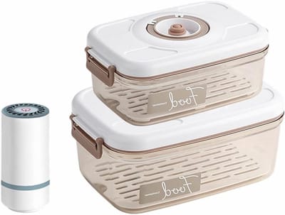 Vacumeermachine Voedselopslag - Vershouddoos Set - Voedsel Langer Vers - Automatische Luchtafzuiging - 1.2L 2.1L - Wit