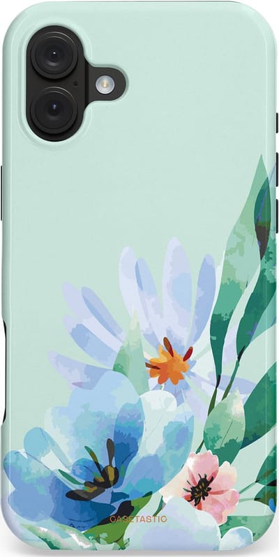 Casetastic hoesje geschikt voor Apple iPhone 16 Plus - MagSafe - Dubbellaagse bescherming - Lente schildering - Fashion Case - Lichtgrijs Lichtblauw Mintgroen