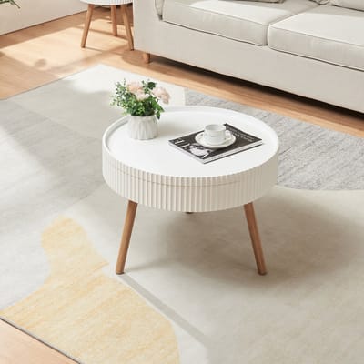 Salontafel Bongard gegroefd 45xØ60 cm wit en naturel [en.casa]