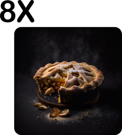 Luxe Placemat - Warme Appeltaart met Donkere Achtergrond - Set van 8 Placemats - 50x50 cm - 2 mm dik Vinyl - Anti Slip - Afneembaar