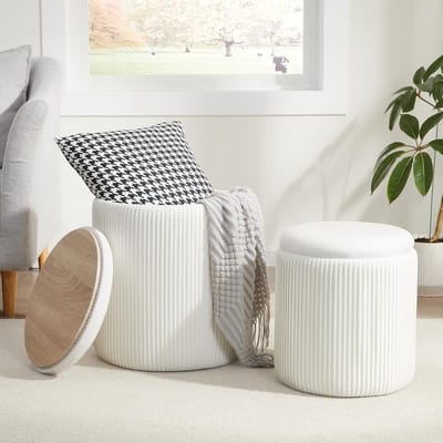 Set van 2 Ronde Poefs met Opbergruimte, Multifunctionele Zitbank voor Woonkamer of Slaapkamer