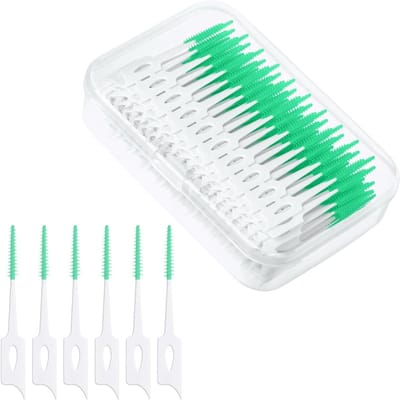 Interdentale ragers voor tandreiniging en mondhygiëne - siliconen tandzijdestokjes in opbergdoos - efficiënte reiniging tussen tanden - tandenstokers voor dagelijks gebruik (220 stuks, Groen)