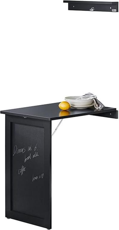 Opvouwbare wandtafel met schoolbord - Bureau - Eettafel - Ruimtebesparend ontwerp - Eenvoudige montage - Creatief Memoboard-oppervlak - Lichtgrijs - 50 cm x 76 cm x 75 cm