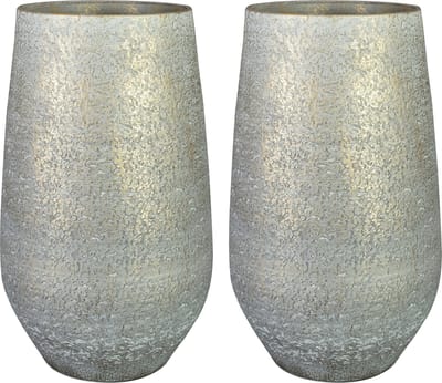 Ter Steege Bloempot/plantenpot - 2x - metallic zilvergrijs - D23/H36 cm - voor binnen