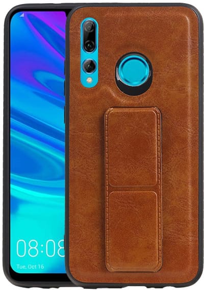 Grip Stand Hardcase Backcover - Telefoonhoesje - Achterkant Hoesje - Geschikt voor Huawei P Smart Plus - Bruin