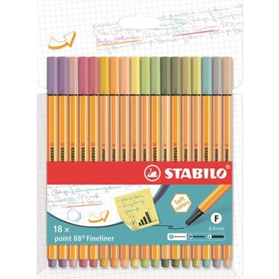 STABILO point 88 - Premium Fineliner - Fine 0,4 mm - Etui Met 18 Nieuwe Kleuren
