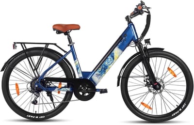 HILAND Starry elektrische stadsfiets - 26 inch - 250W motor - 50 km actieradius - 36V 7.8Ah accu - Shimano 7-versnellingen - Unisex - Blauw