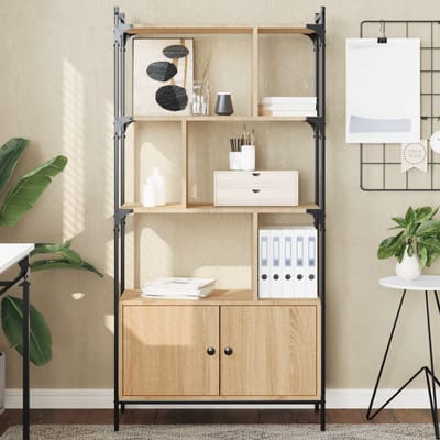 vidaXL - Boekenkast - met - deuren - Sonoma - eiken - 76,5x30x154,5 - cm - bewerkt - hout
