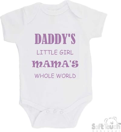 100% katoenen Romper "Daddy's little girl Mama's whole world" Meisjes Katoen Wit/lila Maat 62/68