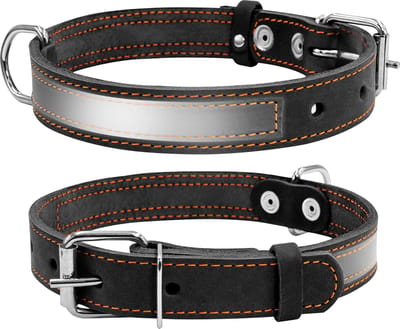 WAUDOG CoLLar Halsband / Hondenhalsband - Leder - Zwart - Reflecterend - Breedte: 20 mm - Nekomtrek: 32 - 40 cm (GELIEVE ALVORENS BESTELLEN OPMETEN)