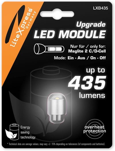 LED Upgrade Module voor 2C/D-Cell Maglite Zaklampen: 435 Lumen Vervanging