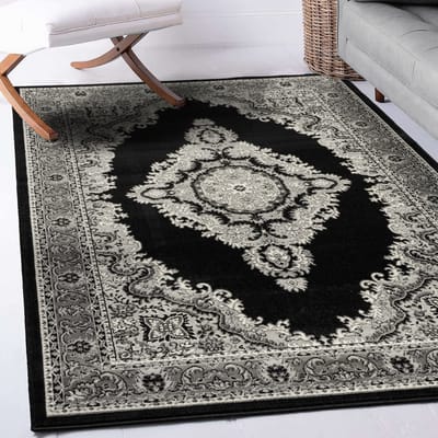 Flycarpets Klassiek Zwart / Grijs Vloerkleed Skazar - Oosters motief - Perzisch Tapijt - 120x170 cm