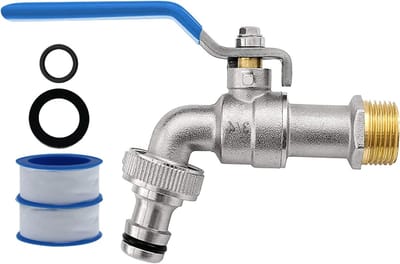 Duurzame 3/4 Inch Tuinslangkraan van Messing voor Buiten - Vorstbestendige Rondafsluiter met 1 Slangverbinding en 2 Rolletjes Dichtingstape voor Tuin en Regenwateropvang