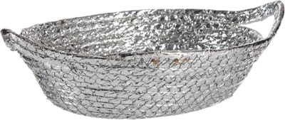 Krist+ mandje - metallic zilver - 26 x 22 x 8 cm - zeegras - opbergmandje/broodmandje