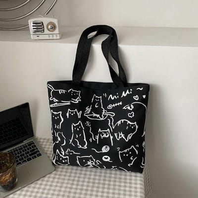 Dames Handtas Niche Ontwerp Print Canvas Tas Studenten Les Schoudertas Forens Grote Capaciteit Crossbody Tas Tote 38*4.5*33cm zwart