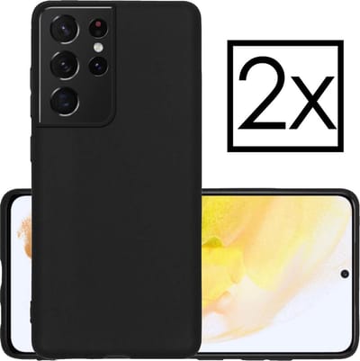 Hoesje - 2 Stuks - Geschikt voor Samsung Galaxy S21 Ultra - Sterk & Shockproof - Case Siliconen - Back Cover - Telefoon Hoes - Zwart