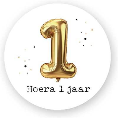 25x Traktatie stickers Folieballon 1 Jaar - Verjaardag stickers - Gold - Folie Ballon - Sluitstickers - Kinderfeest Traktatie - Uitdelen - Uitdeeltraktatie - Wensetiket - Traktatiestickers Pimp Studio