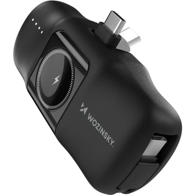 Wozinsky WF16-YCS 5000mAh 15W USB-C Mini Power Bank with Built-in USB-C Cable and Apple Watch Charger - Black - 5000 mAh
