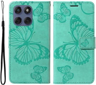 Coverup Hoesje - Geschikt voor Motorola Edge 60 / 60 Fusion / 60 Pro Hoesje - Coverup Vlinders Book Case - Mintgroen