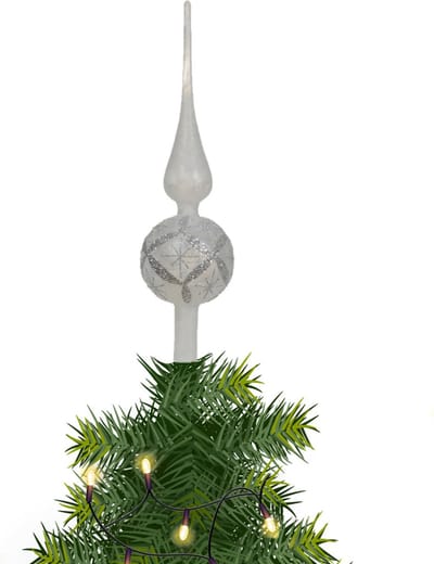 Decoris kerstboom piek gedecoreerd - wit - ijslak- glas - 31 cm - kerstboompiek